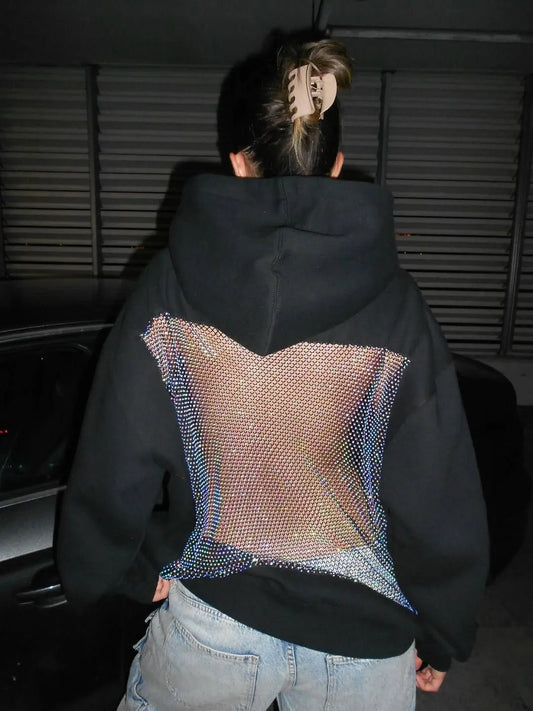 Backstage Crystal-Mesh Hoodie